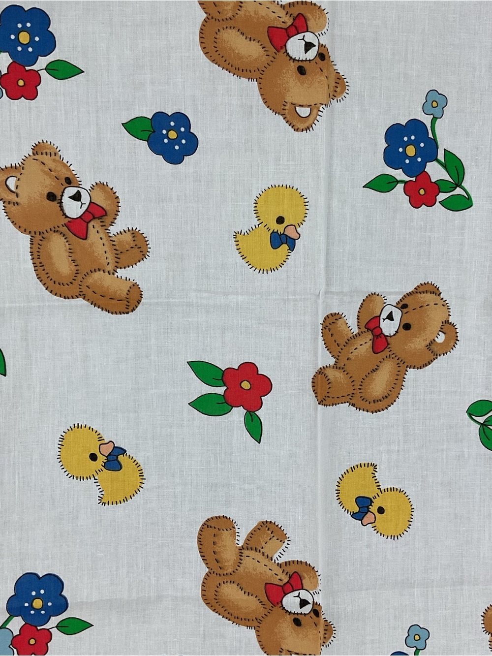 Vintage Teddy Bear Duck Flowers Novelty Print Nursery Fabric 55" L x 45" W